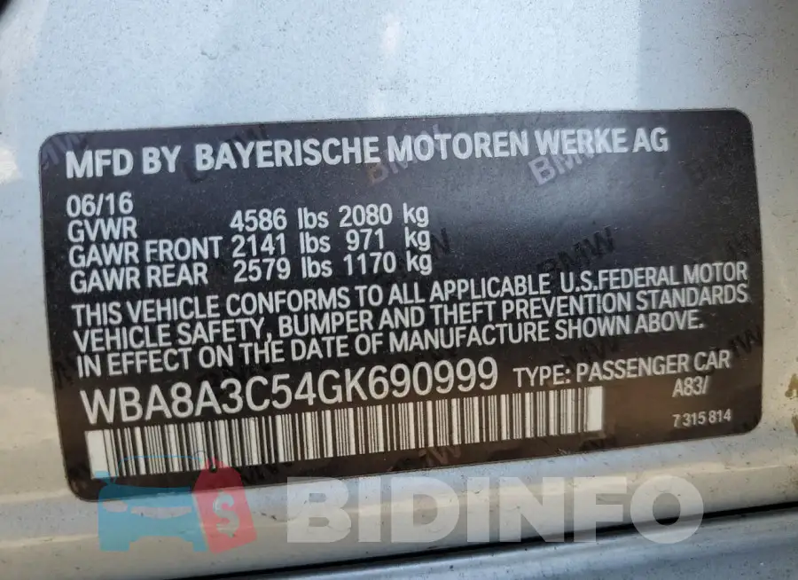 WBA8A3C54GK690999 Photo# 13