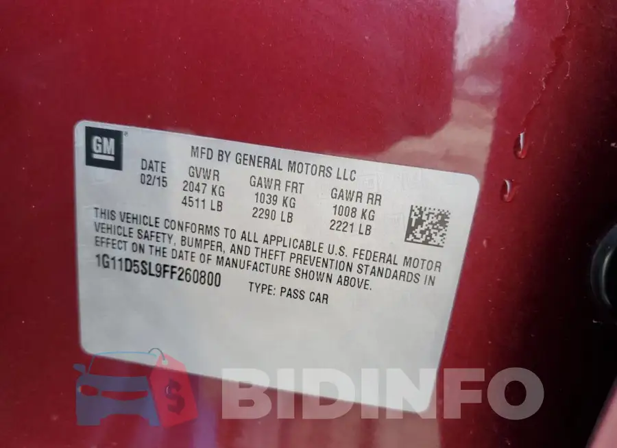 1G11D5SL9FF260800 Photo# 12