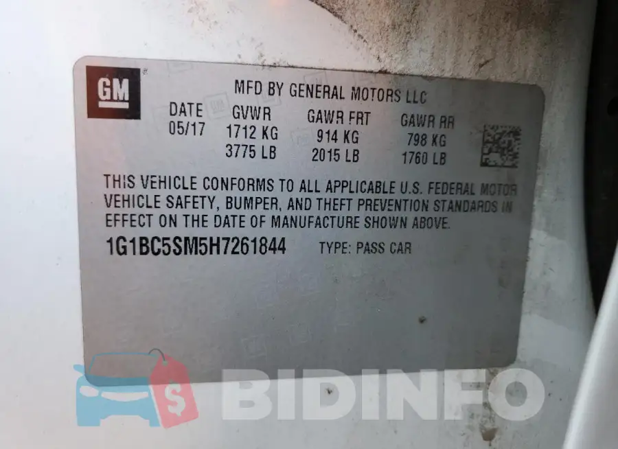 1G1BC5SM5H7261844 Photo# 12