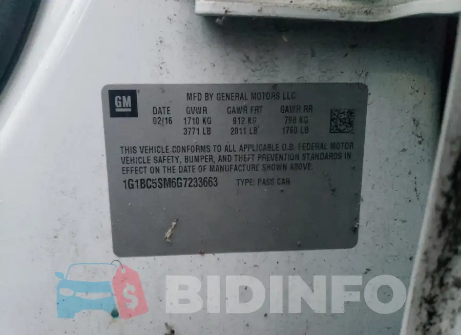 1G1BC5SM6G7233663 Photo# 12