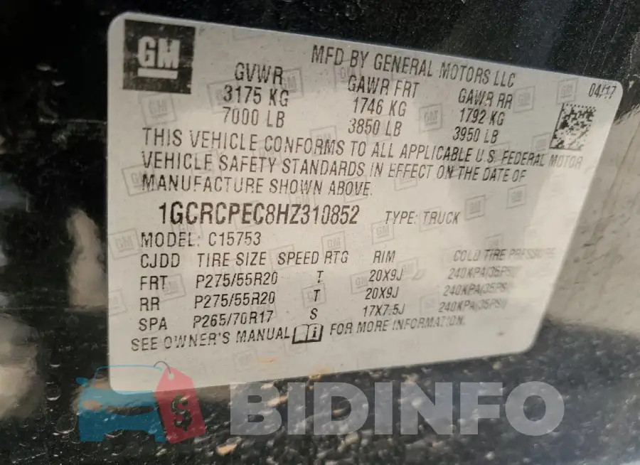 1GCRCPEC8HZ310852 Photo# 12