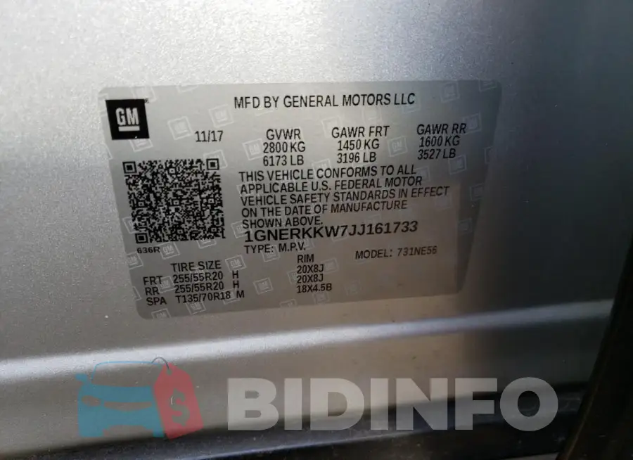 1GNERKKW7JJ161733 Photo# 13