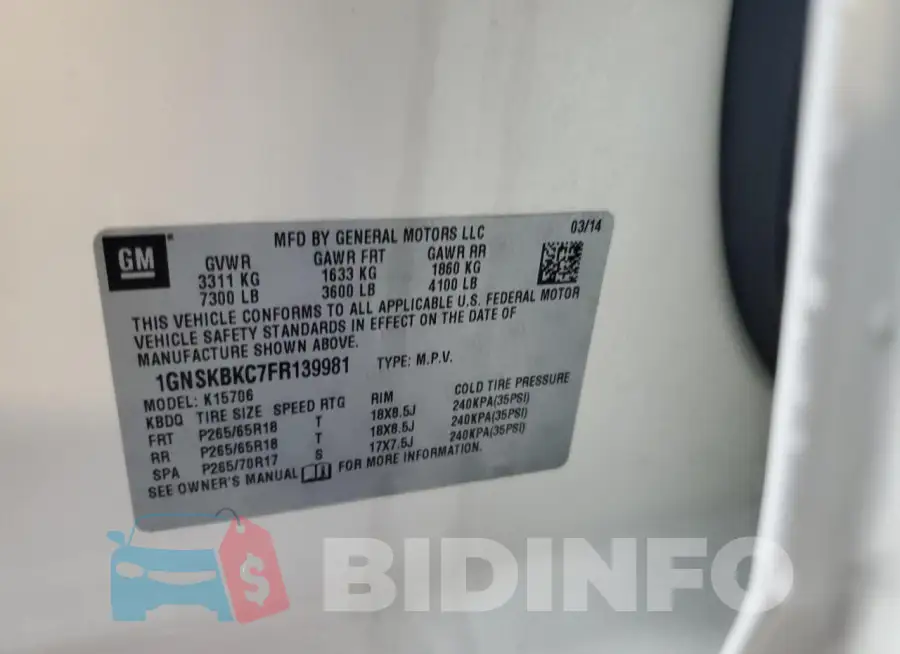 1GNSKBKC7FR139981 Photo# 14
