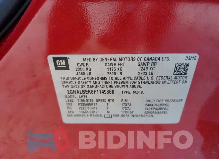 2GNALBEK8F1149360 Photo# 14