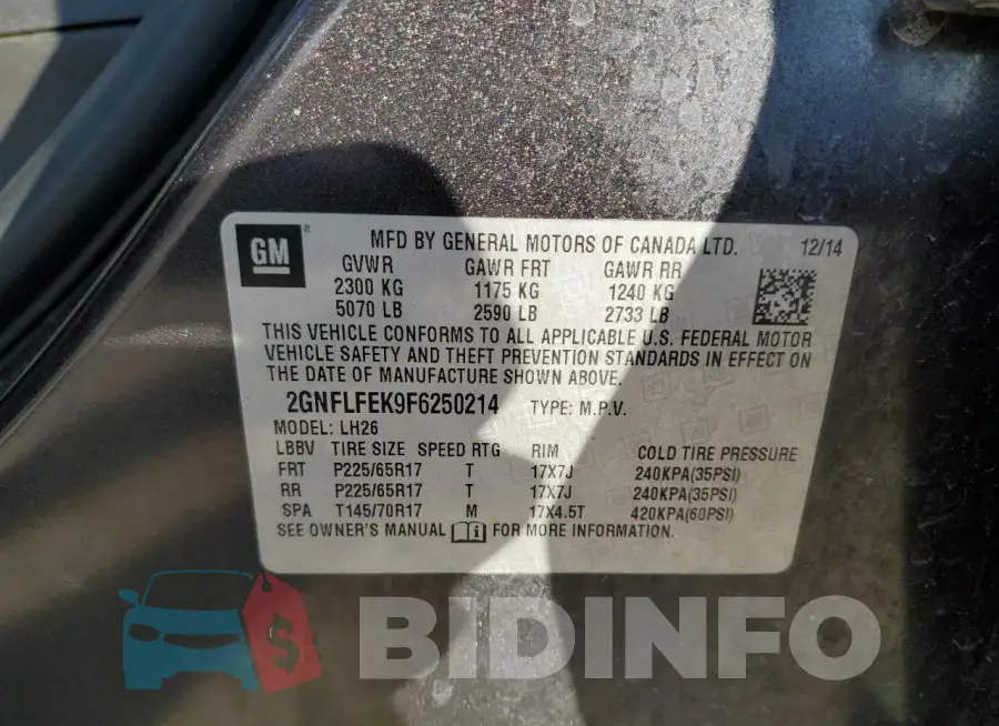 2GNFLFEK9F6250214 Photo# 13