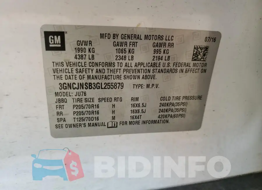 3GNCJNSB3GL255879 Photo# 13