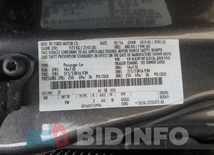 1FADP3F22GL289162 Photo# 13