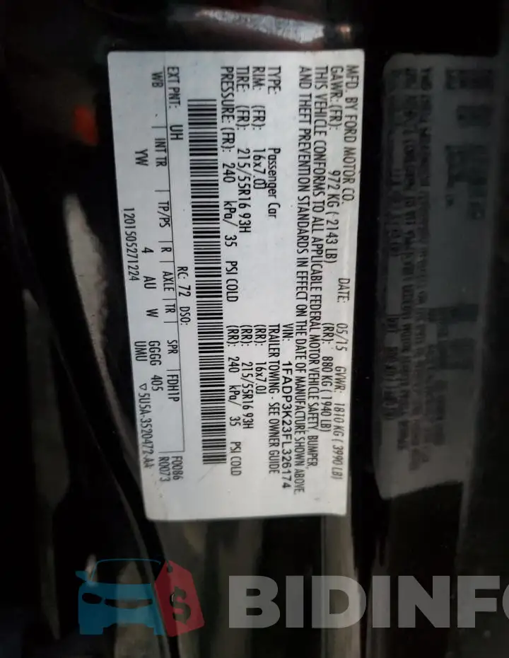 1FADP3K23FL326174 Photo# 12