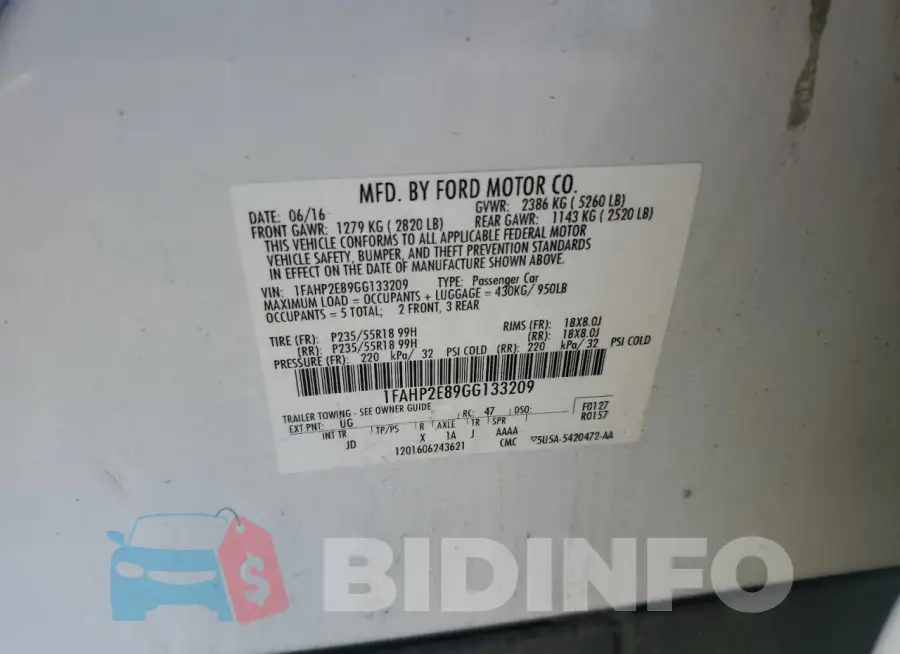1FAHP2E89GG133209 Photo# 12