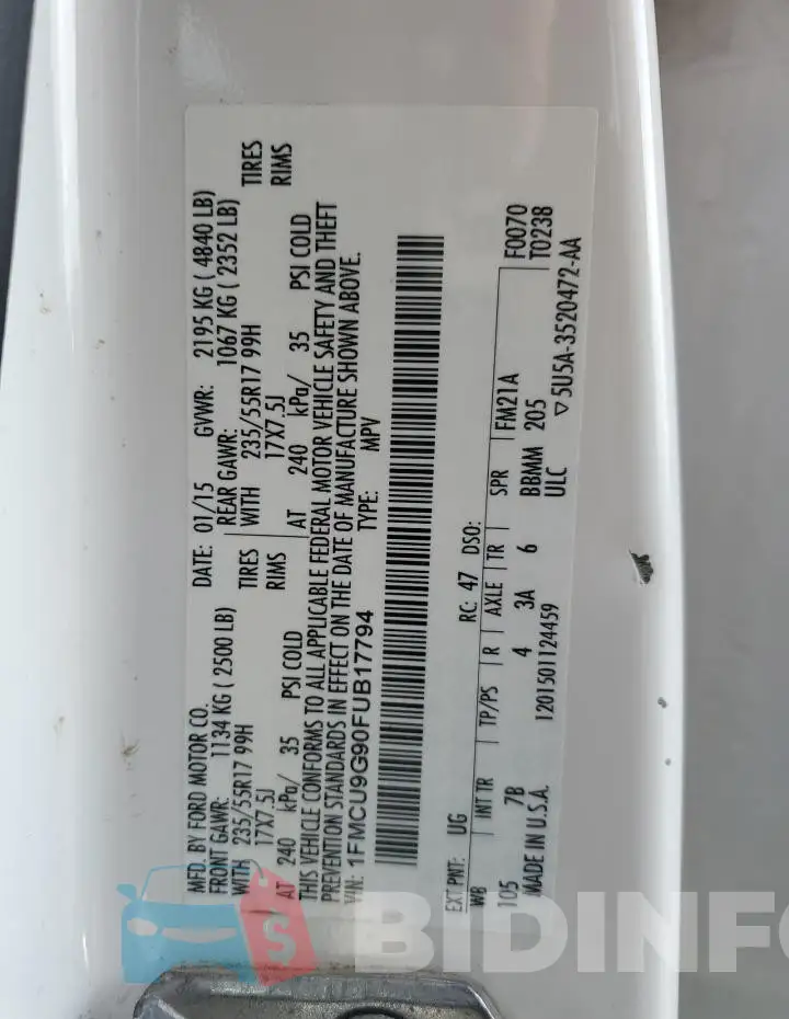 1FMCU9G90FUB17794 Photo# 13