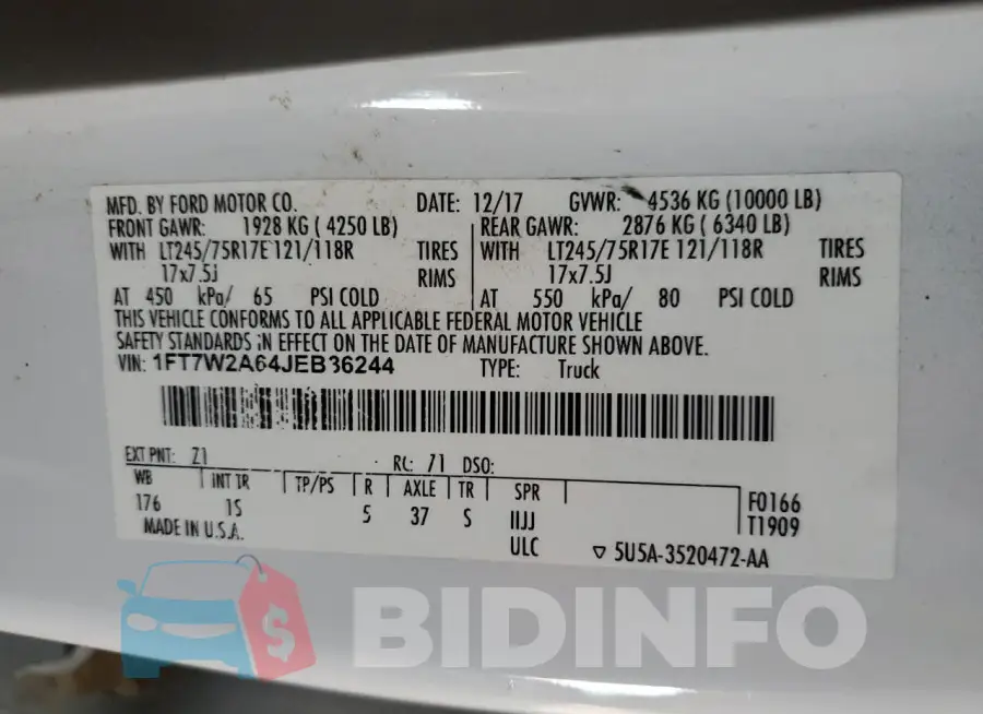 1FT7W2A64JEB36244 Photo# 13