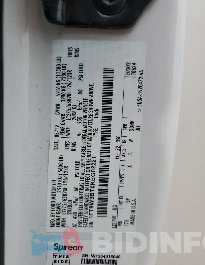1FT8W3BT0KEG02221 Photo# 12