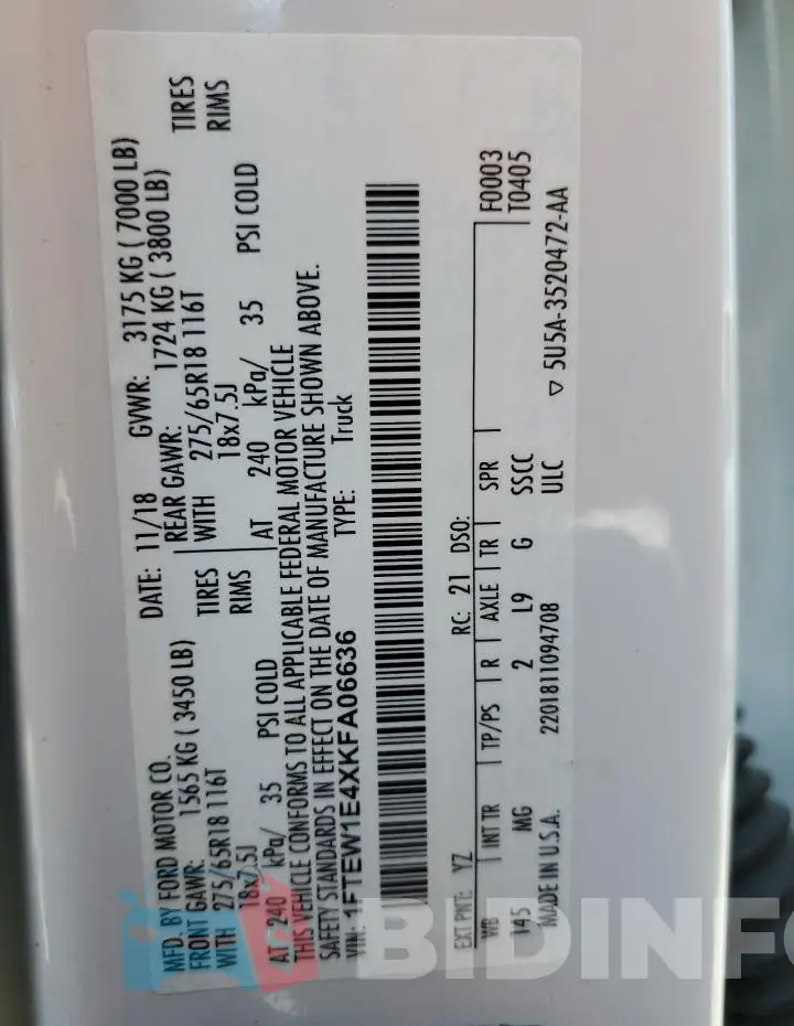1FTEW1E4XKFA06636 Photo# 12