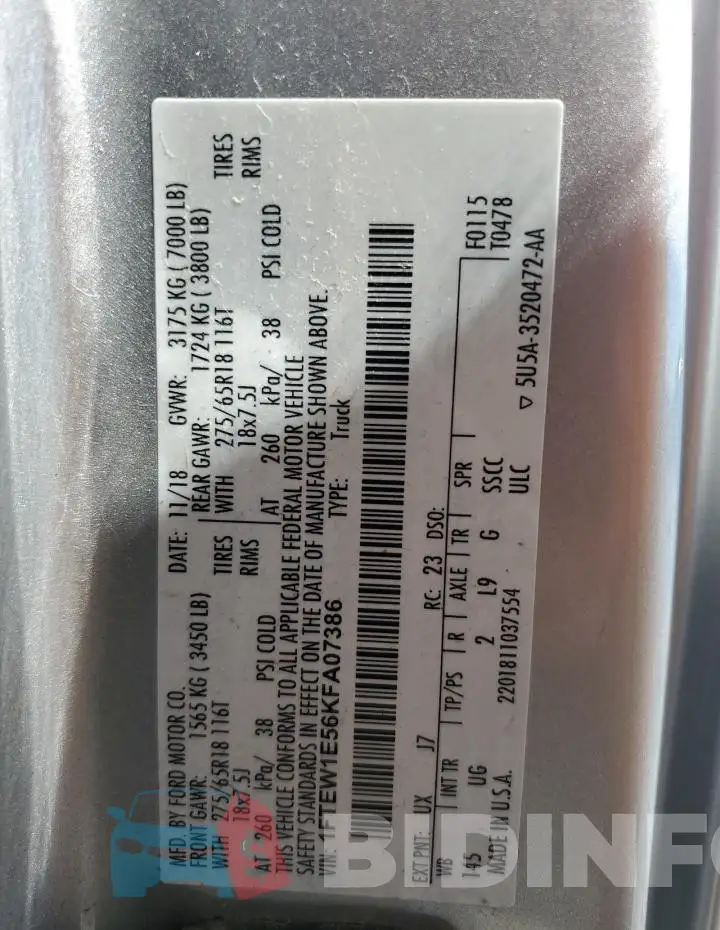 1FTEW1E56KFA07386 Photo# 13