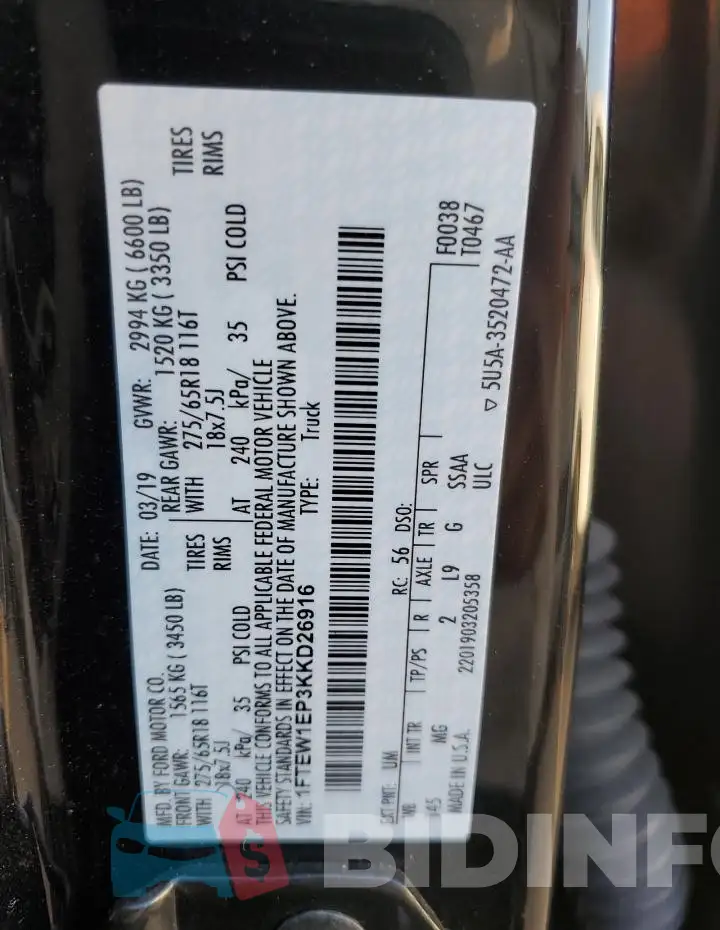 1FTEW1EP3KKD26916 Photo# 12
