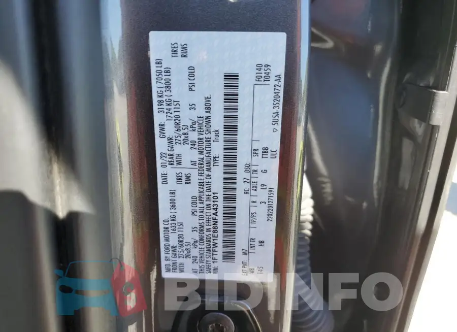 1FTFW1E88NFA43101 Photo# 12