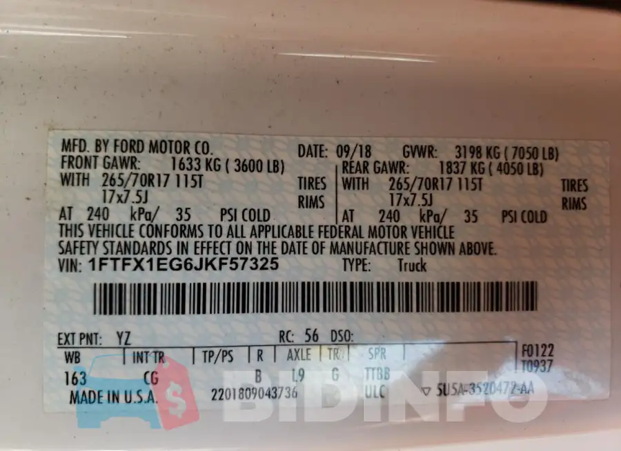 1FTFX1EG6JKF57325 Photo# 12