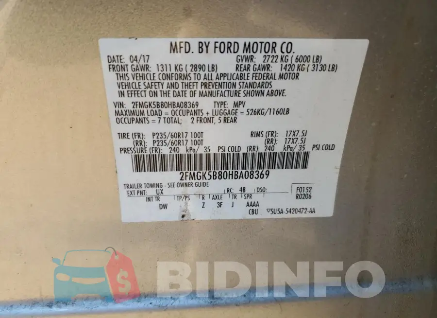 2FMGK5B80HBA08369 Photo# 12