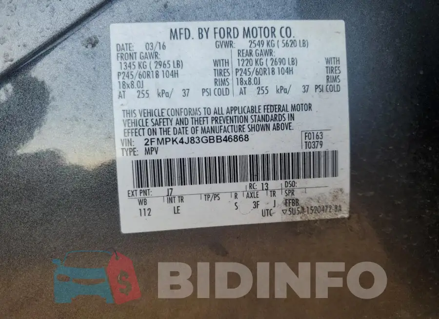 2FMPK4J83GBB46868 Photo# 13