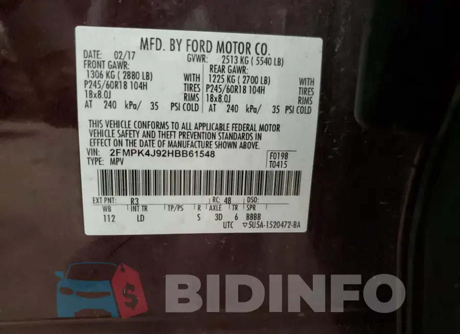 2FMPK4J92HBB61548 Photo# 13