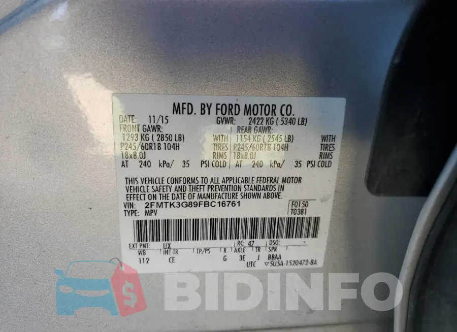 2FMTK3G89FBC16761 Photo# 13