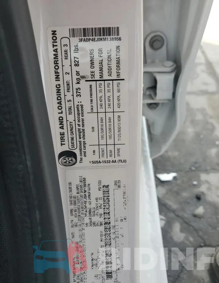 3FADP4EJ0KM138956 Photo# 12