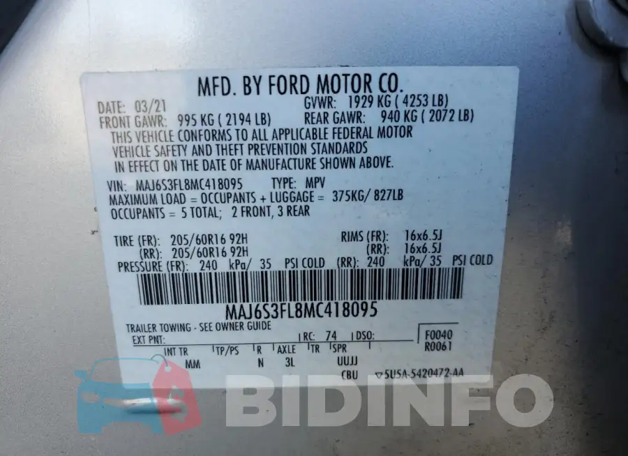 MAJ6S3FL8MC418095 Photo# 13