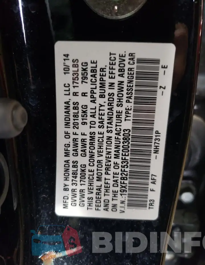 19XFB2F53FE003803 Photo# 13
