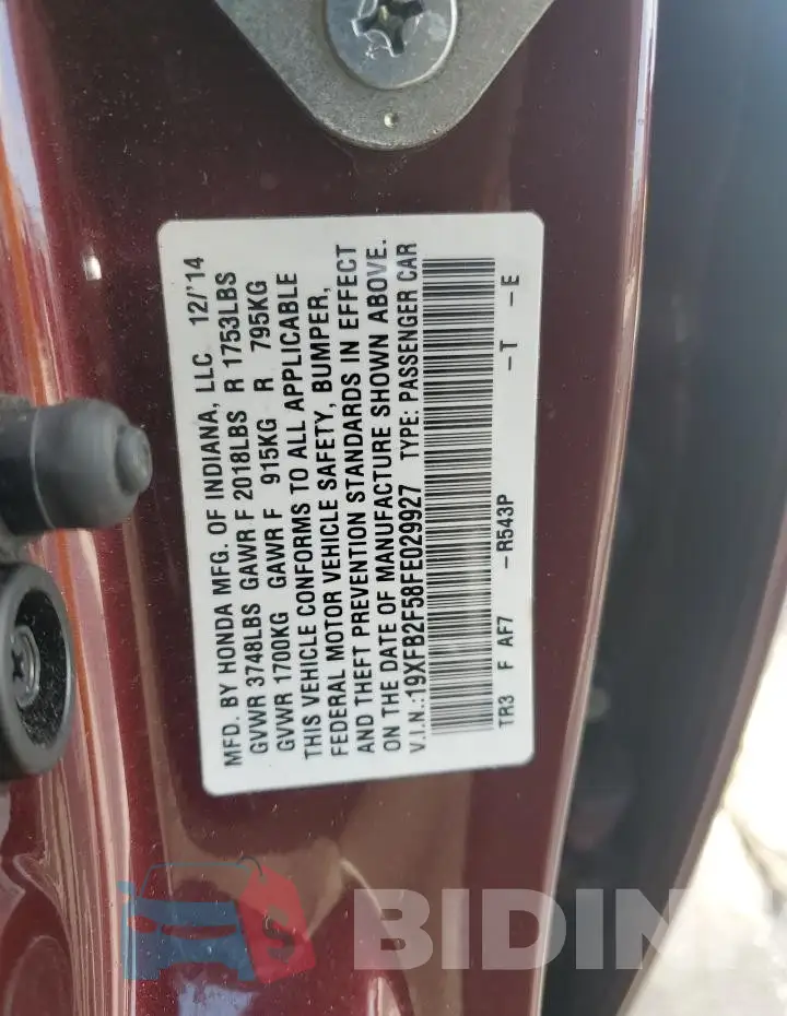 19XFB2F58FE029927 Photo# 12