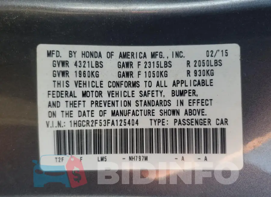 1HGCR2F53FA125404 Photo# 12