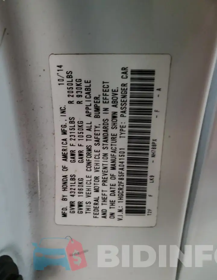 1HGCR2F85FA041501 Photo# 12