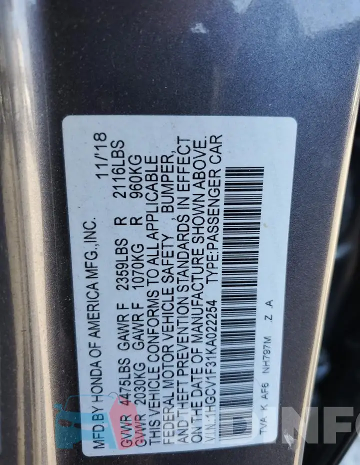 1HGCV1F31KA022254 Photo# 12