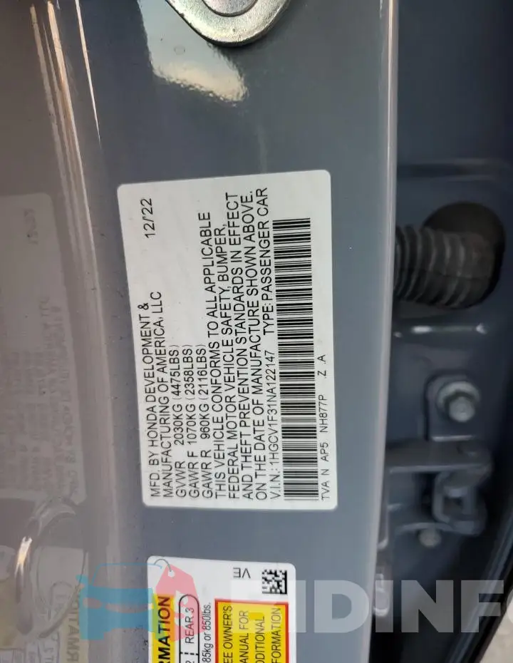 1HGCV1F31NA122147 Photo# 12