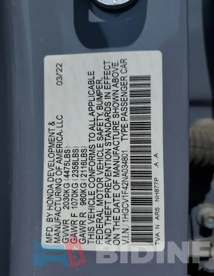 1HGCV1F42NA034801 Photo# 12