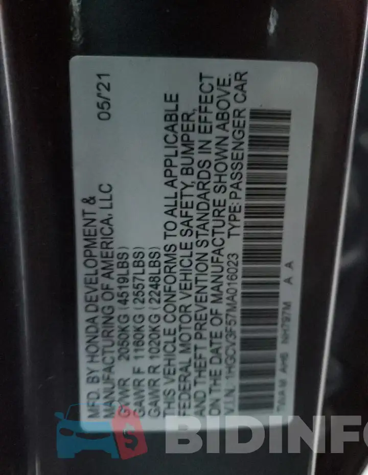 1HGCV3F57MA016023 Photo# 12