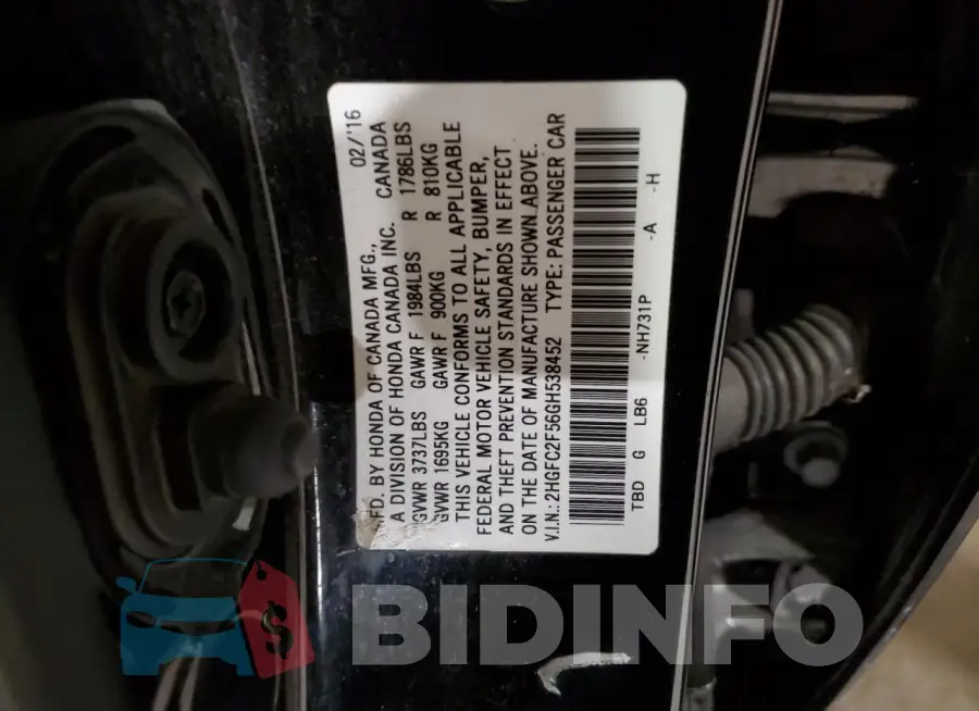 2HGFC2F56GH538452 Photo# 13