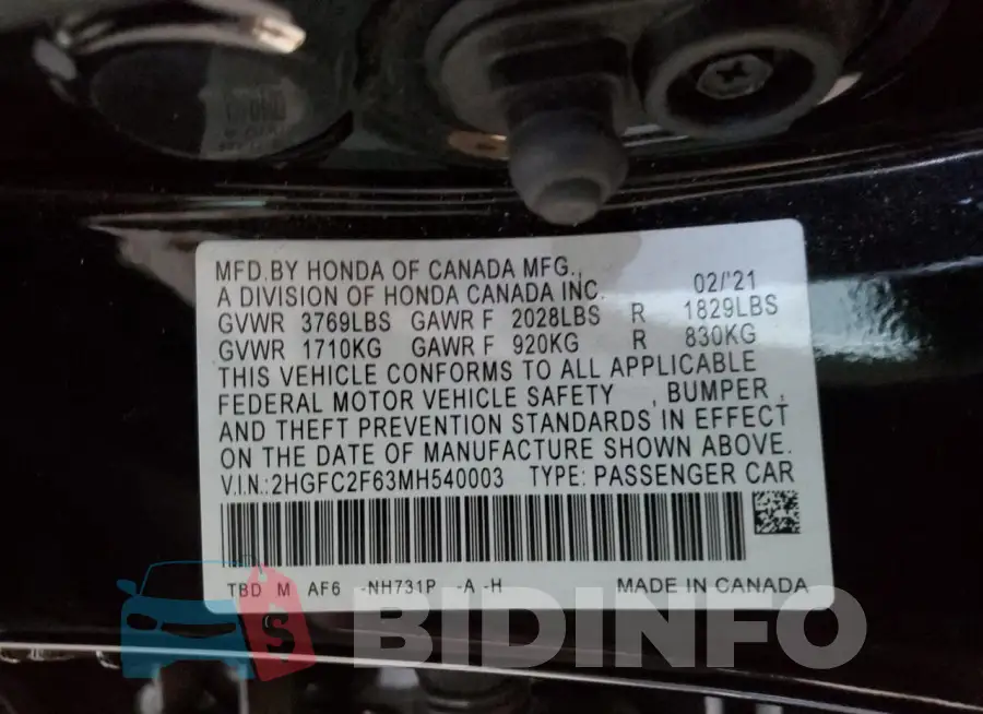 2HGFC2F63MH540003 Photo# 12
