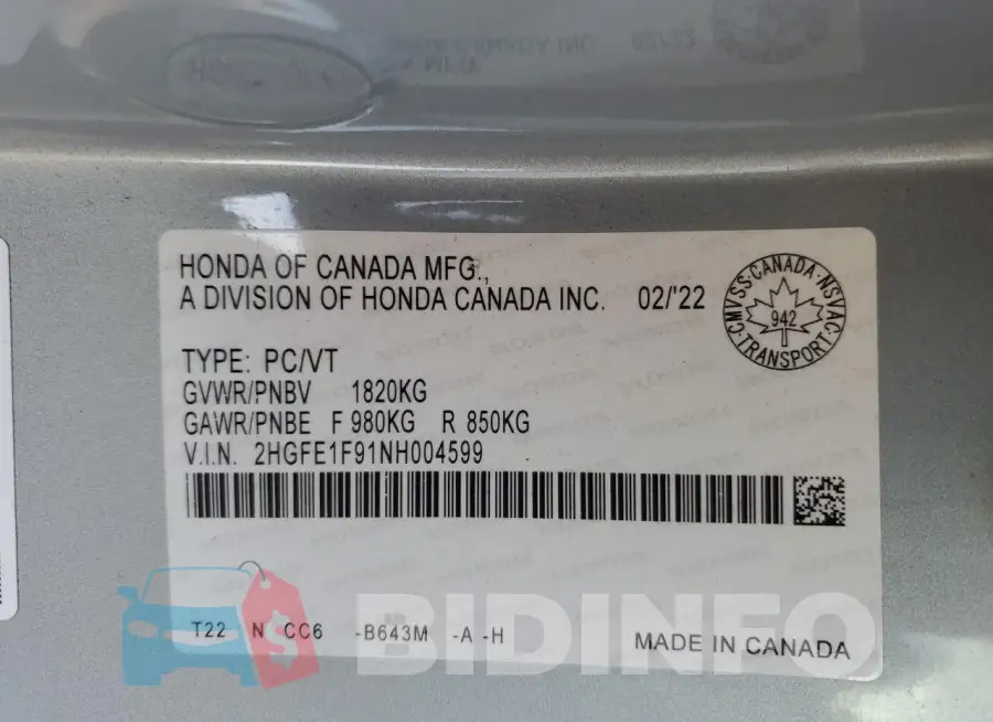 2HGFE1F91NH004599 Photo# 12