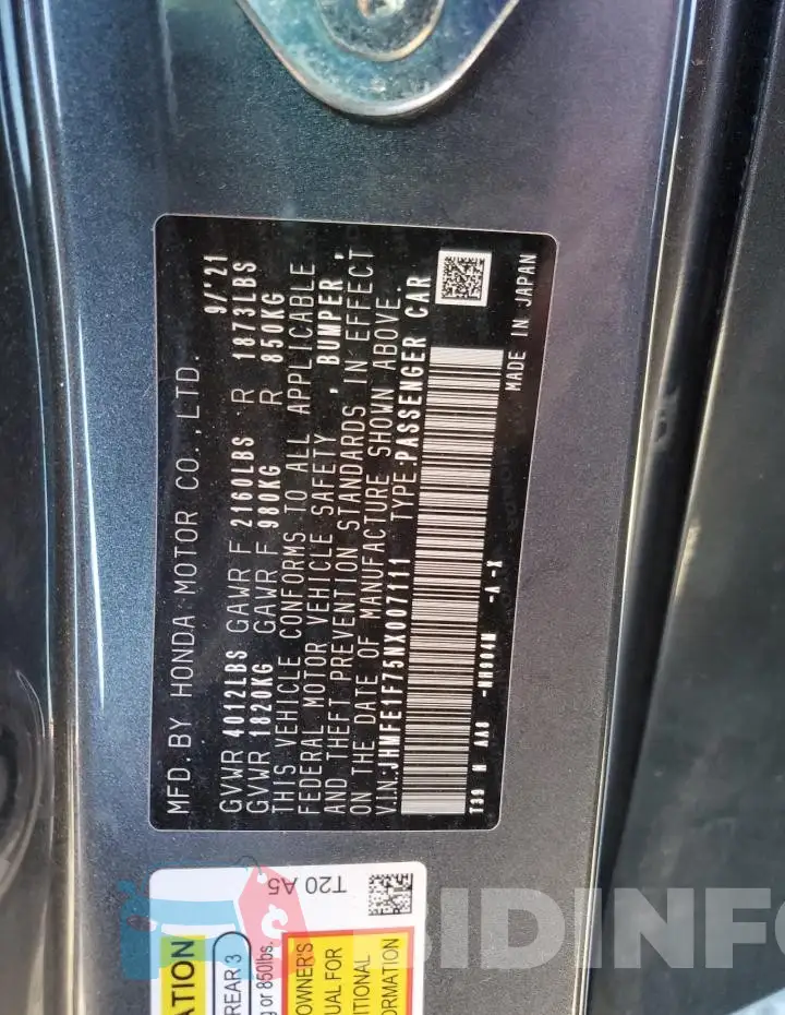 JHMFE1F75NX007111 Photo# 12