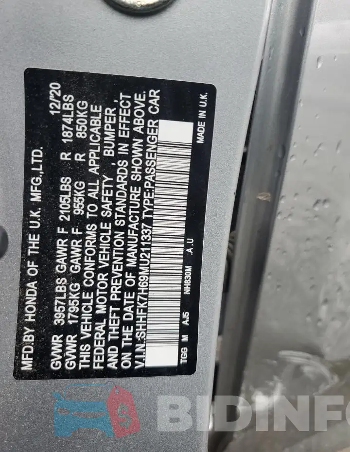 SHHFK7H69MU211337 Photo# 12