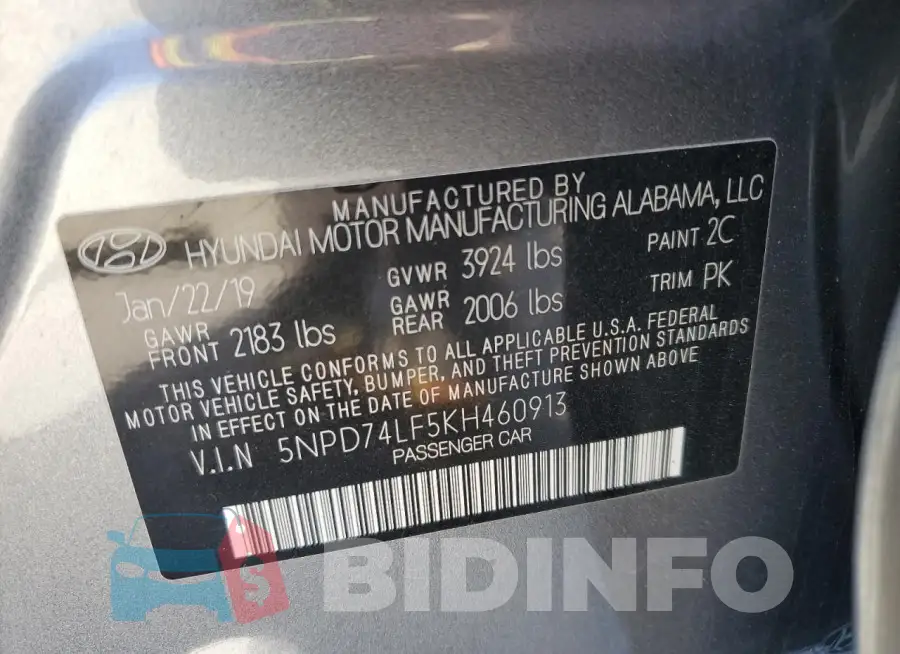 5NPD74LF5KH460913 Photo# 13