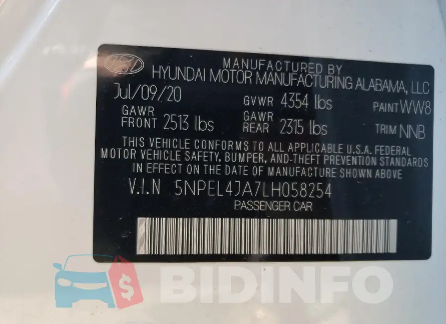 5NPEL4JA7LH058254 Photo# 12