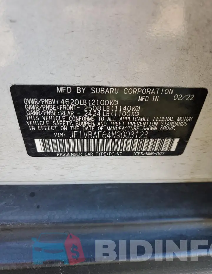 JF1VBAF64N9003123 Photo# 12