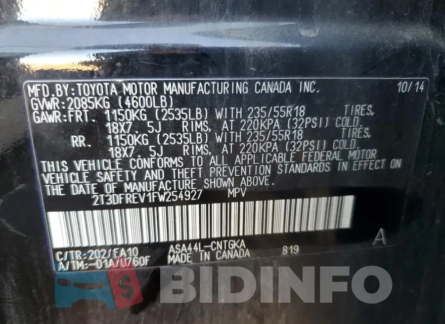 2T3DFREV1FW254927 Photo# 12