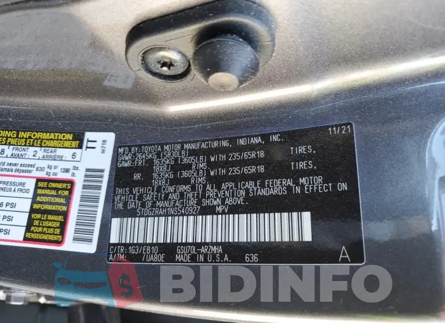 5TDGZRAH1NS540927 Photo# 13