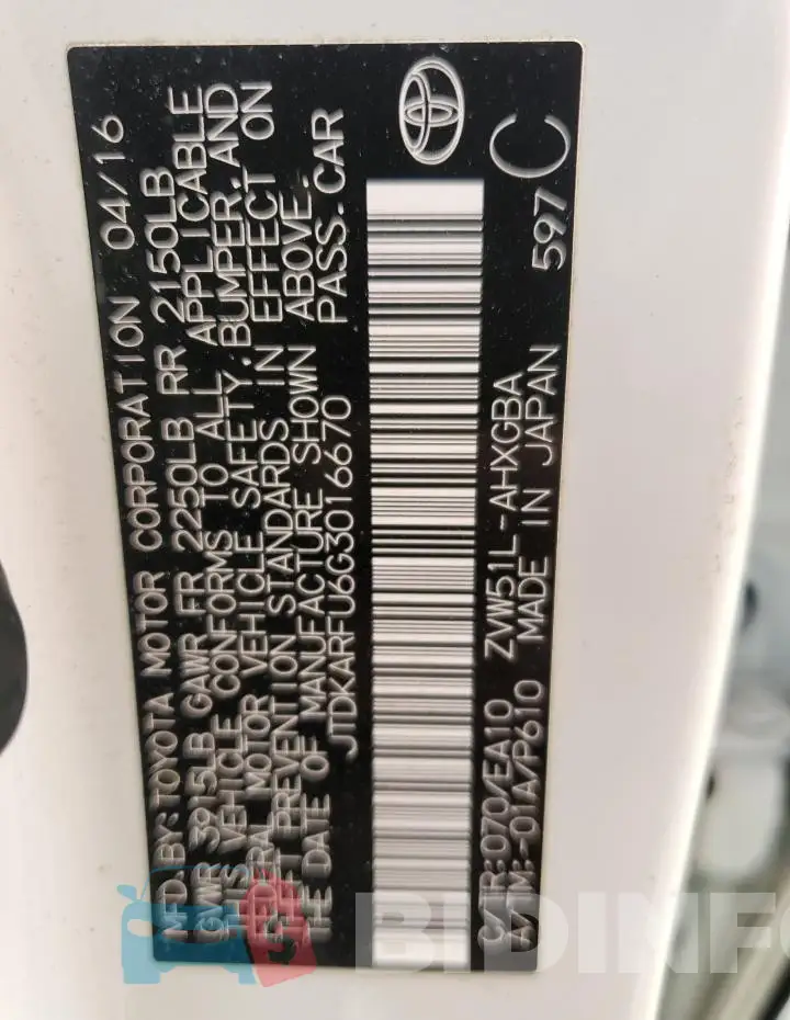 JTDKARFU6G3016670 Photo# 12