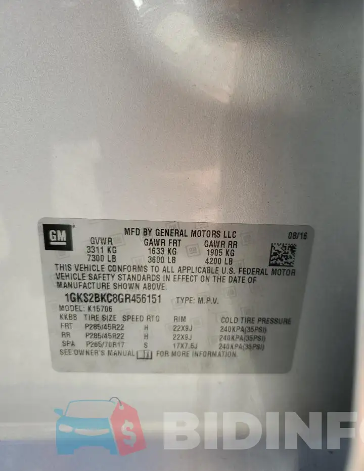 1GKS2BKC8GR456151 Photo# 13