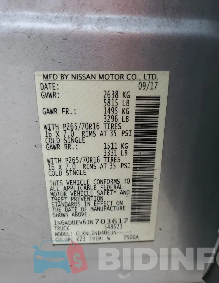 1N6AD0EV6JN703617 Photo# 13
