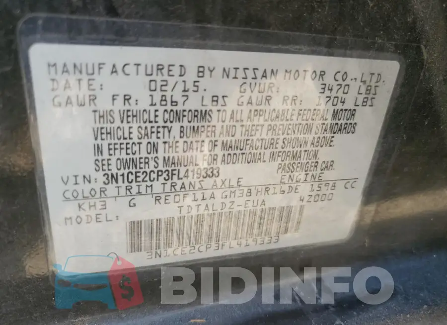 3N1CE2CP3FL419333 Photo# 13