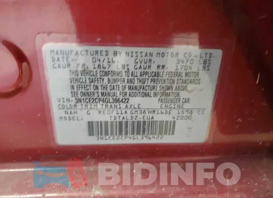 3N1CE2CP4GL396422 Photo# 12